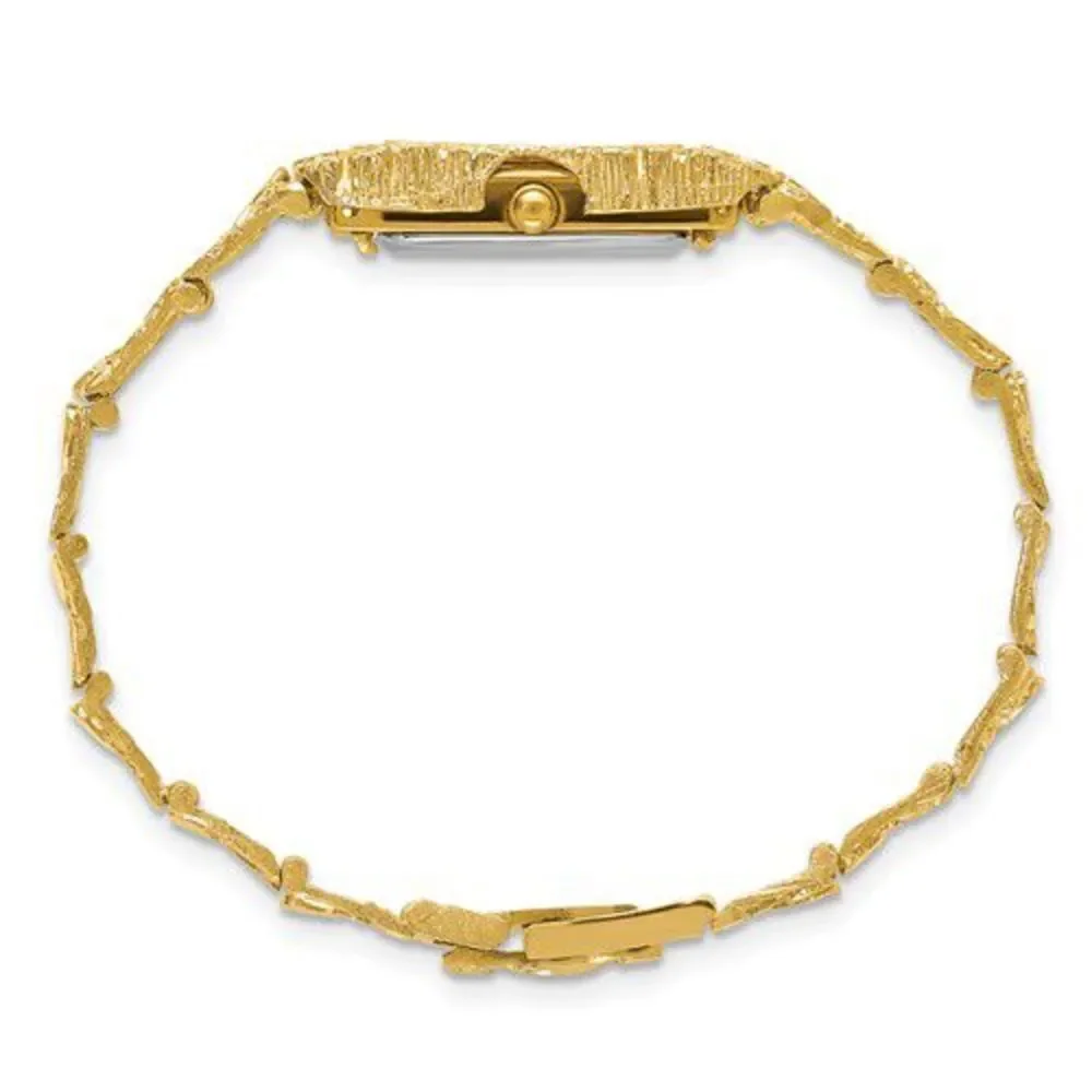 14K Ladies Rectangular Champagne 15x31mm Dial Solid Nugget Watch